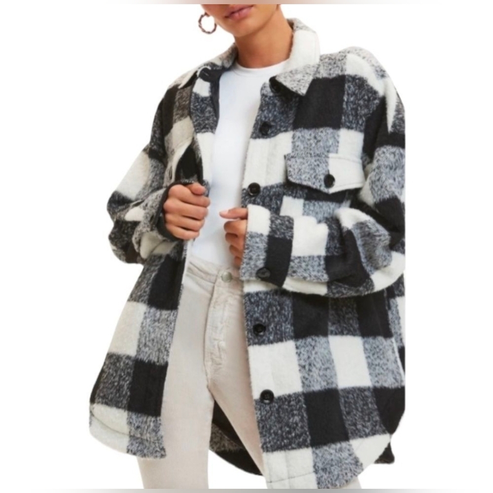 NWT Good American Oversized Plaid Shacket - Picture 3 of 10